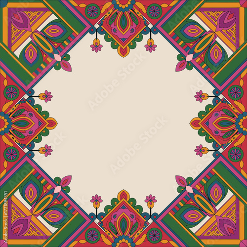 Colorful Aztec geometric seamless pattern border frame design element