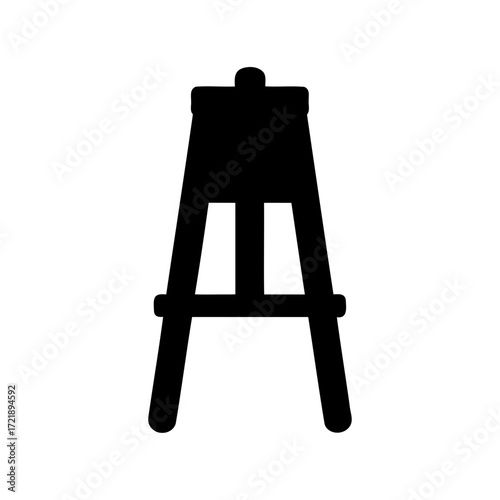 Silhouette of a black art easel with rounded legs and crossbars