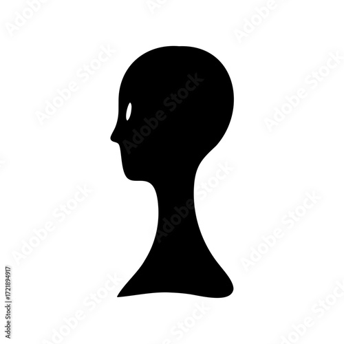 Silhouette of a futuristic head with large eyes and a smooth cranium
