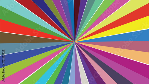 Explosion of vibrant colors radiating outwards like a psychedelic sunburst abstract background pattern