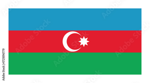 Azerbaijan Flat Flag Vector Illustration with Crescent and Star