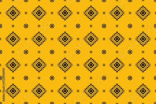 Geometric pattern design in bold yellow and black hues with diamond and sun motifs for creative projects