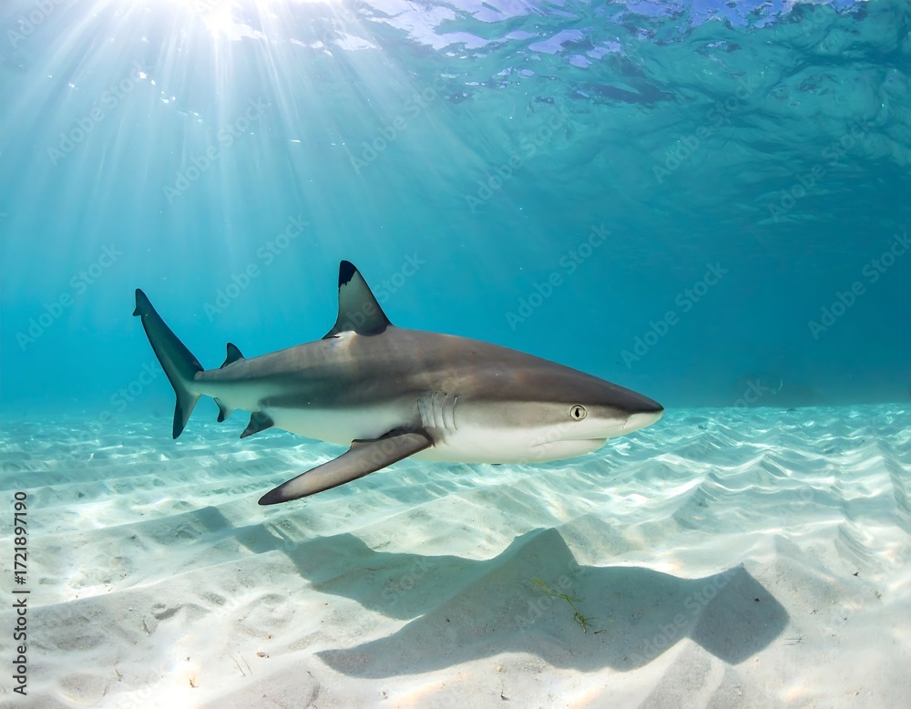 Obraz premium Shark in shallow, sunlit water