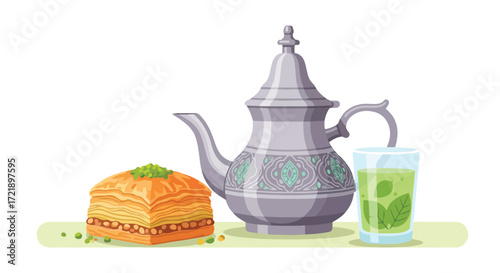 A refreshing Middle Eastern beverage served with a delectable pastry, perfect for a delightful treat
