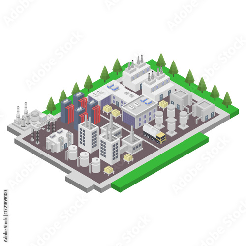 Factory With Waste Filtering Facilities Isometric