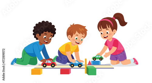 Kids Playing with Toy Cars A Bright and Cheerful Illustration
