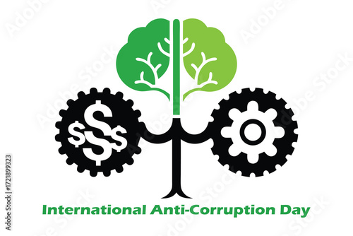 International Anti-Corruption Day Brain Gears Roots Light Vector