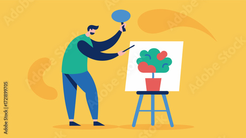 A person with a brain injury engaging in painting as a form of rehabilitation utilizing art therapy techniques to improve cognitive function and motor skills.. Vector illustration