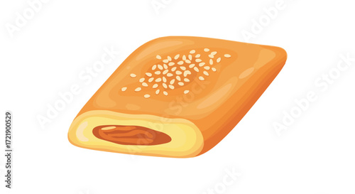 Delicious pastry treat with sesame seeds on white background, isolated illustration, for bakery or cafe menu, healthy food concept