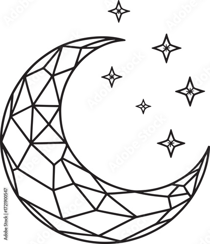 moon and stars Geometric crescent line aet