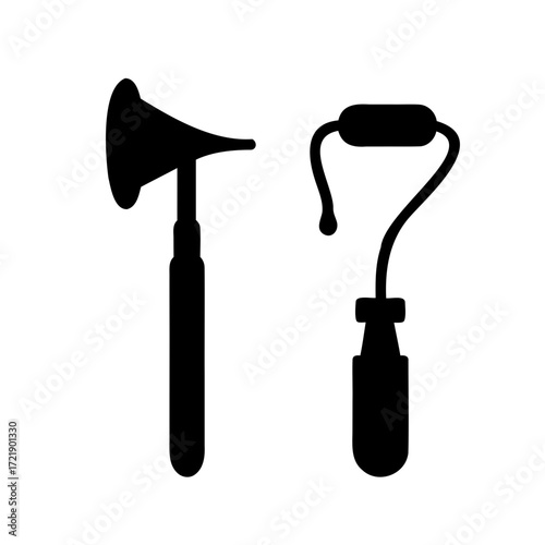Black silhouette of medical instruments used in ear and eye examination
