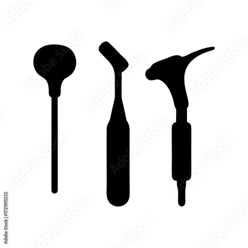 Silhouette image of medical tools used for examination and diagnosis purposes