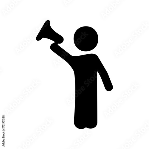 Silhouette of a person holding a megaphone to communicate loudly with others