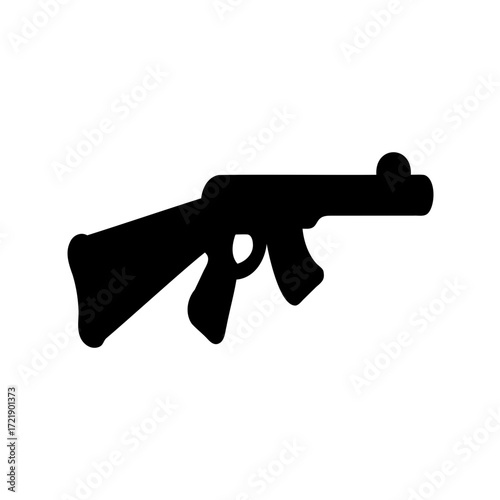 A simple flat black silhouette of an assault rifle or submachine gun
