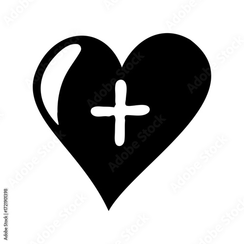 Medical health and wellness icon of a heart with a cross