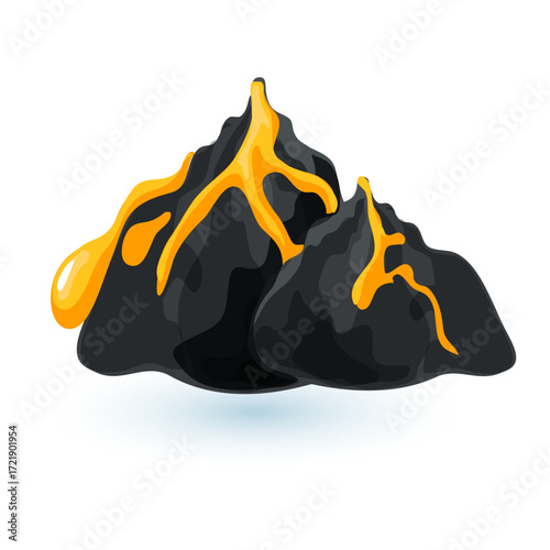 Volcano Illustration A cartoon depiction of a volcanic eruption, lava flow, and landscape
