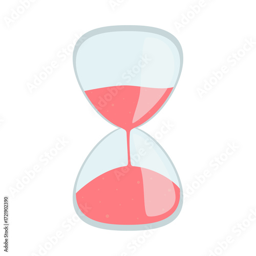 A simple hourglass illustration with flowing pink sand, a symbol for the passage of time and urgency