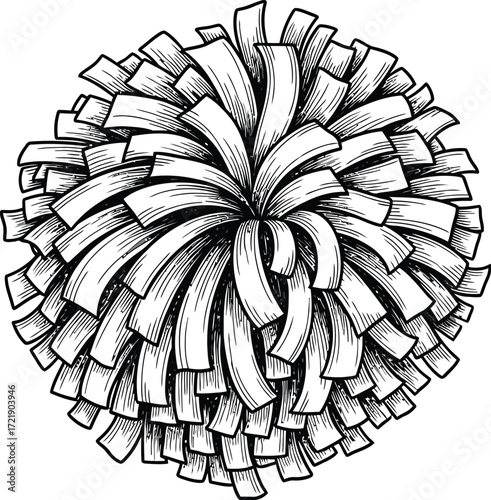 Detailed Pom-pom Drawing on White, Cheerleading, Celebration