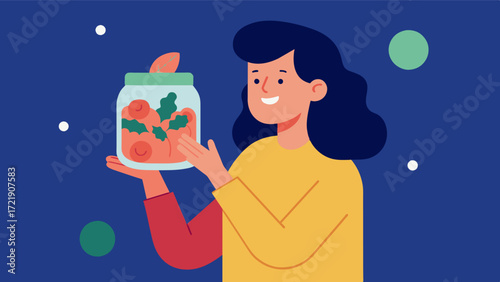 A person holding a jar of fermented foods like kimchi or sauerkraut showcasing the importance of probiotics for gut health and consequently for brain health.. Vector illustration
