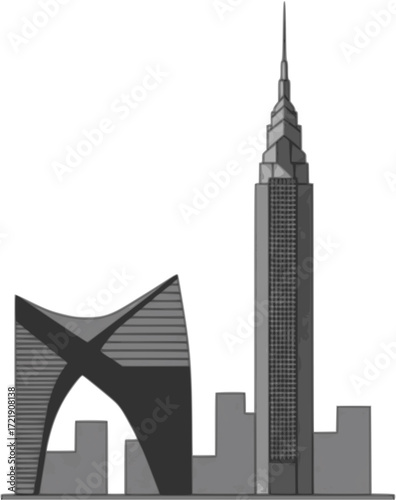 Urban Skyline with Contrasting Architectural Styles