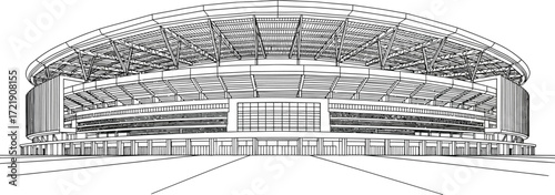 Minimal stadium architecture on white, sports venue illustration