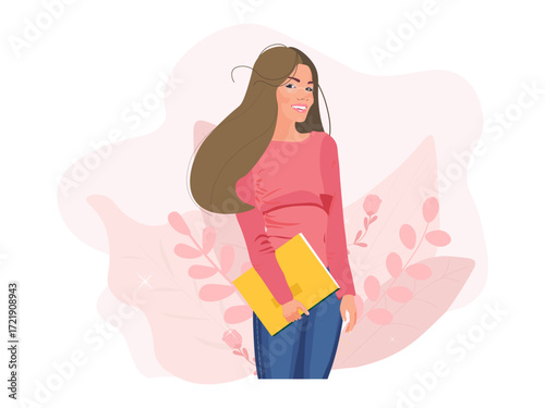 Woman with a book. Teacher's day, Literacy day concept.