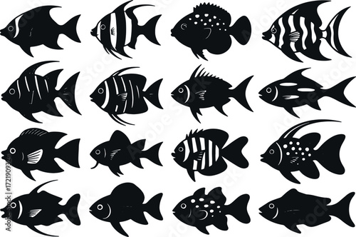 Fish Silhouette Set — Vector Illustration of Freshwater and Saltwater Species, Editable EPS