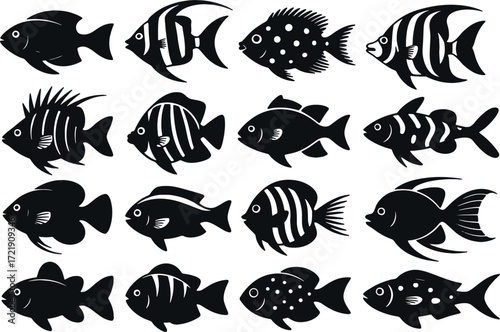Fish Silhouette Set — Vector Illustration of Freshwater and Saltwater Species, Editable EPS