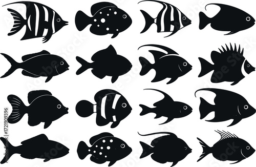 Fish Silhouette Set — Vector Illustration of Freshwater and Saltwater Species, Editable EPS