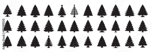 Christmas trees silhouette white background Vector illustration