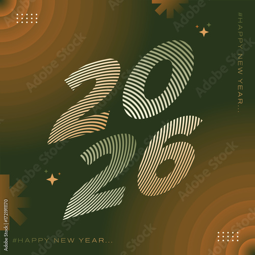 Trendy Happy New Year 2026 Celebration with Abstract Elements for Social Media Post Template Design