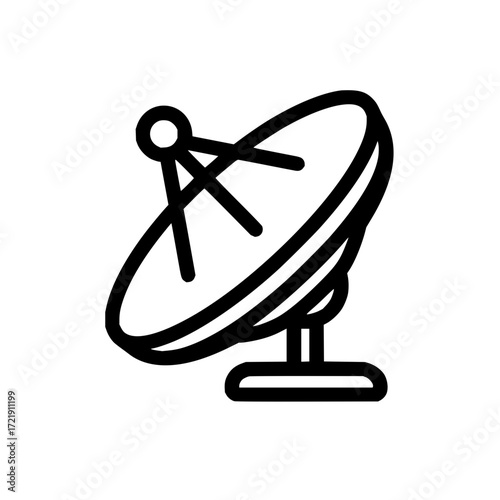 Illustration of a satellite dish antenna with a circular reflector and support structure outline style