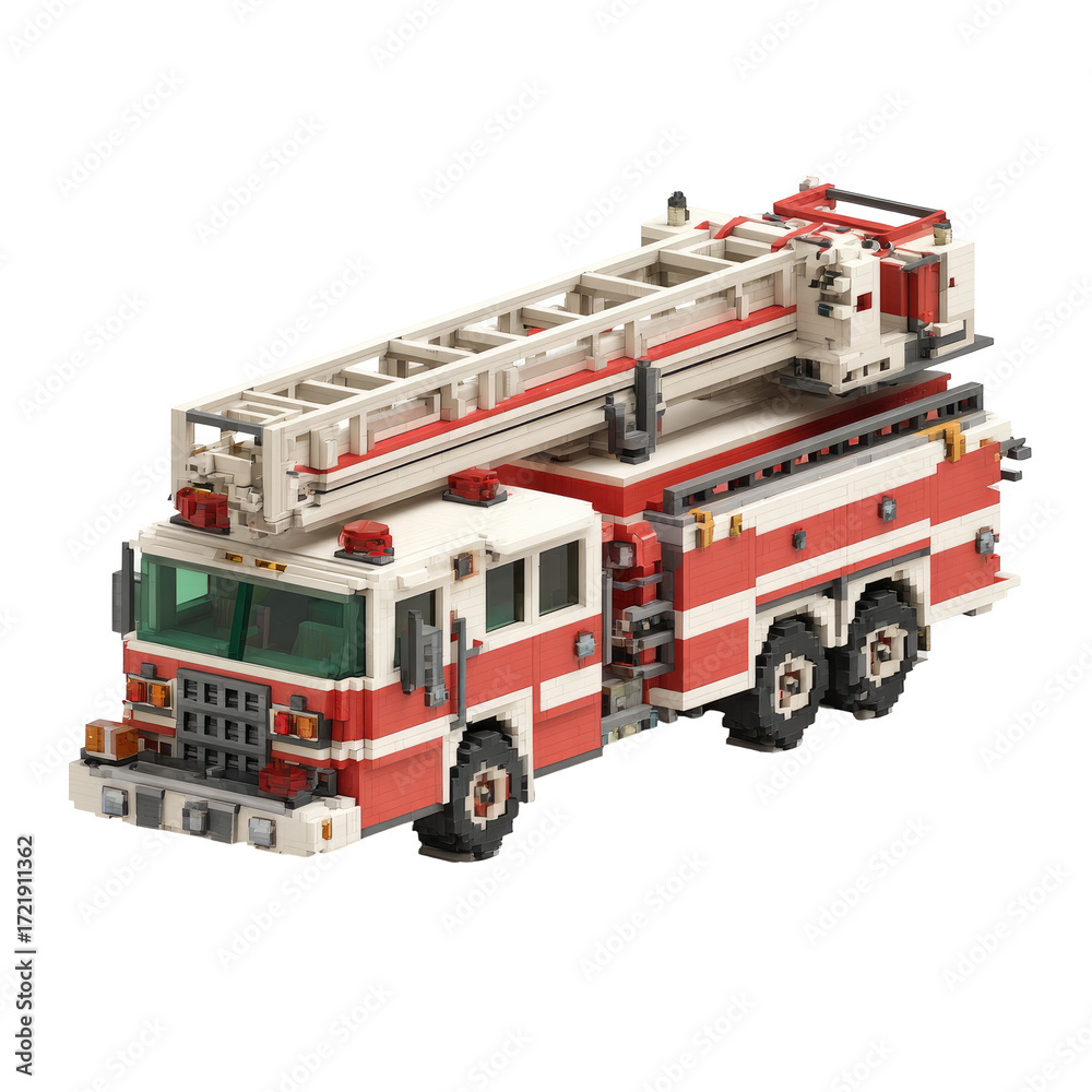 Fototapeta premium Pixelated fire truck with extendable ladder