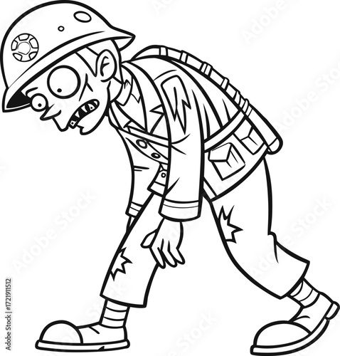 Cartoon zombie soldier line art design