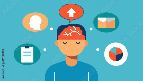 A person with a traumatic brain injury using life story work as a form of therapy helping them process and make sense of their past experiences.. Vector illustration