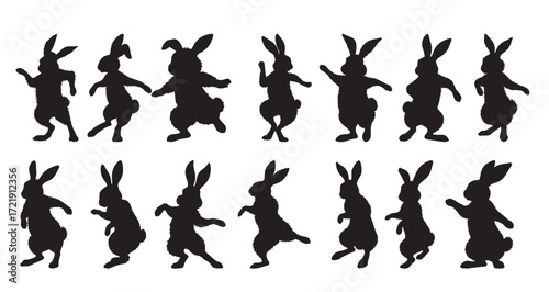 dancing rabbits silhouette vector