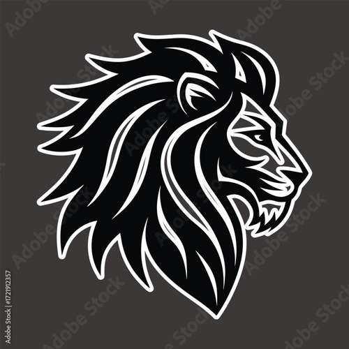 Lion head profile with outline dark gray sticker