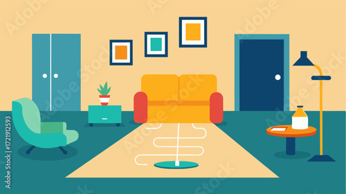 A living room with strategically p furniture and clutterfree pathways for those needing mobility aids.. Vector illustration