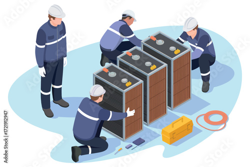 Team of technicians performing server maintenance and data center operations work