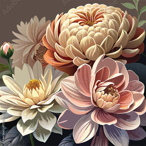 Elegant floral bouquet pastel colors blooming flowers nature elegant floral
