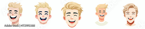 Vector Avatar of a man's face with blond crew cut hair, white skin, laughing expression
