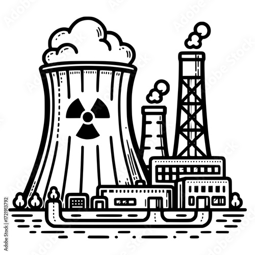 Vector art of an industrial building or coal power station, an industry symbol illustration