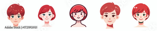 Vector Avatar of a woman's face with short red pixie hair, pale skin, small smiling expression