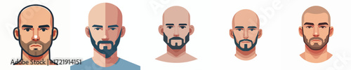 Vector Avatar of a bald man's face with a thin beard, medium skin, serious expression