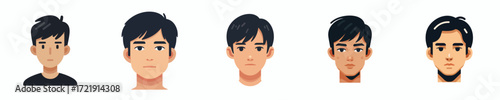 Vector Avatar of a young man's face with short, straight black hair, tanned skin, neutral expression