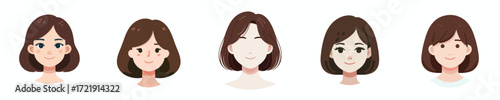 Vector Avatar of a woman's face with brown bob hair, white skin, gentle smiling expression