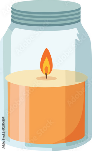 A lit orange candle inside a clear glass jar with a lid, illustrating a simple science experiment.