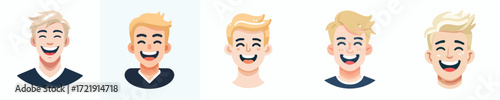 Vector Avatar of a man's face with blond crew cut hair, white skin, laughing expression