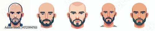 Vector Avatar of a bald man's face with a thin beard, medium skin, serious expression