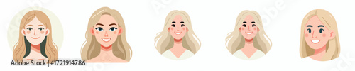Vector Avatar of a woman's face with long blonde hair, pale skin, cheerful expression